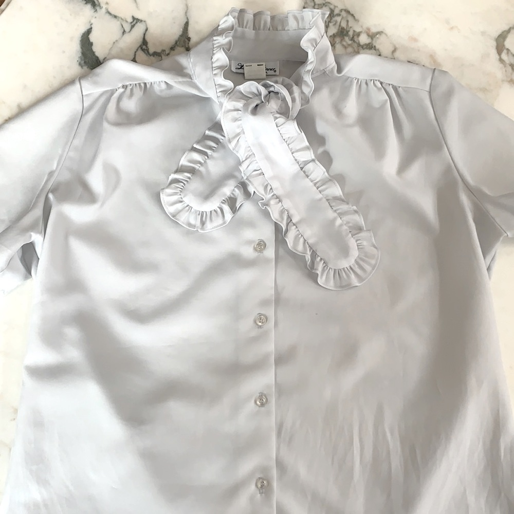 Ruffle necktie silver gray vintage blouse